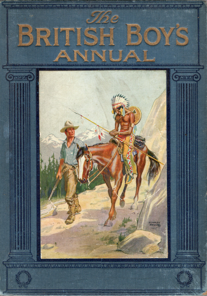 native American with spear on horse with cowboy on foot